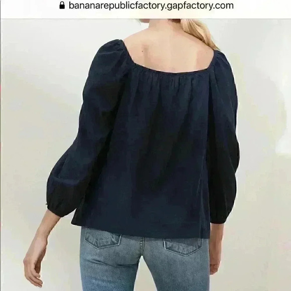 Banana Republic Striped Embroidered Smocked-Neck Blouse - Picture 7 of 9